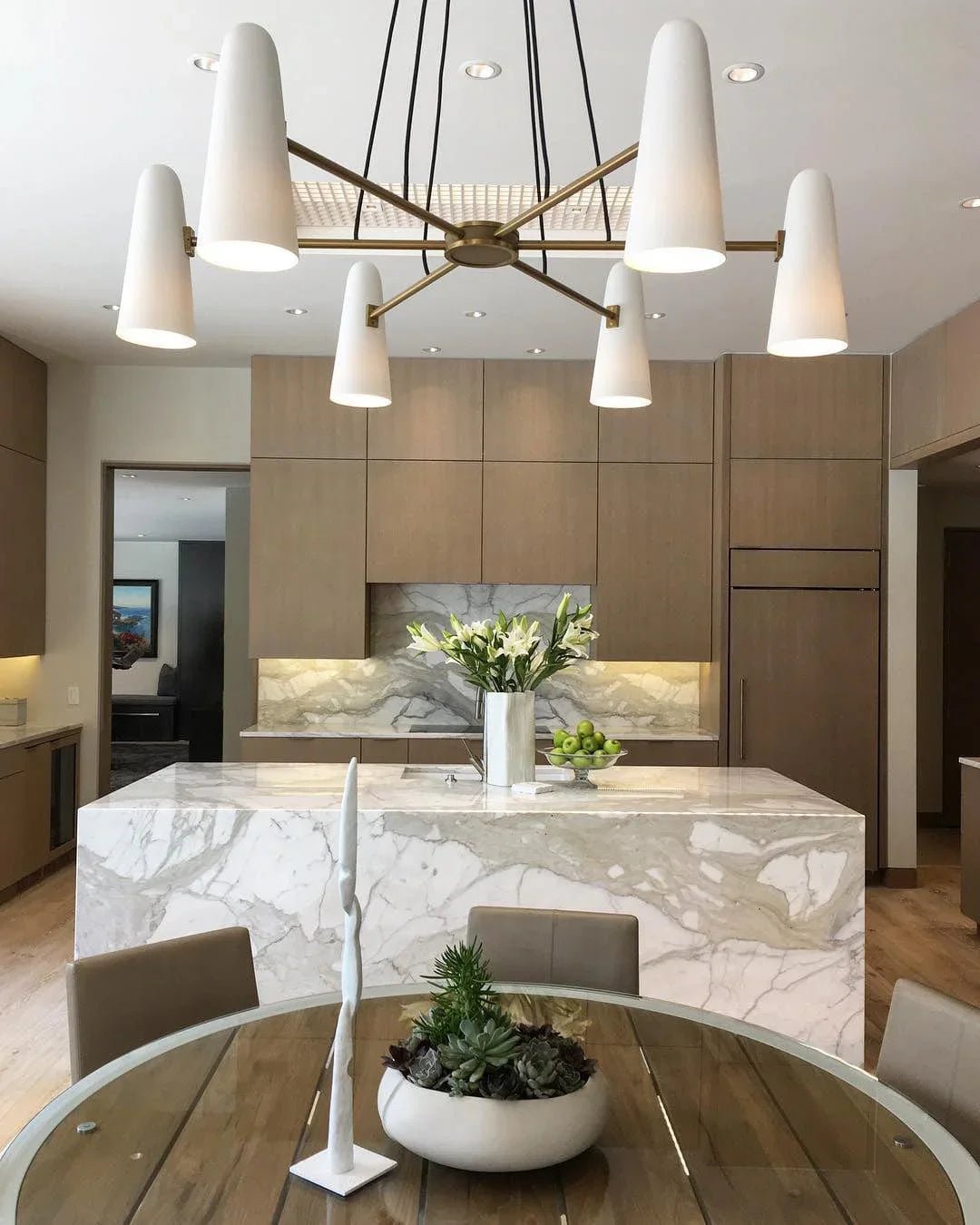 Brass Porcelain Chandelier — Warm Modern Ambiance