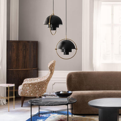 Close-up of polished brass finish on pendant light