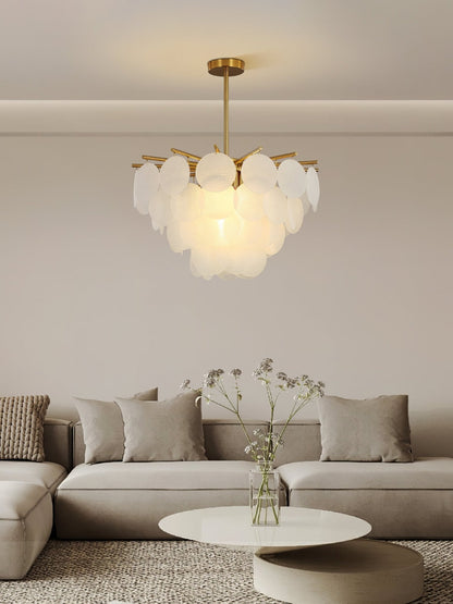 Organic cascade silhouette of the antique brass chandelier