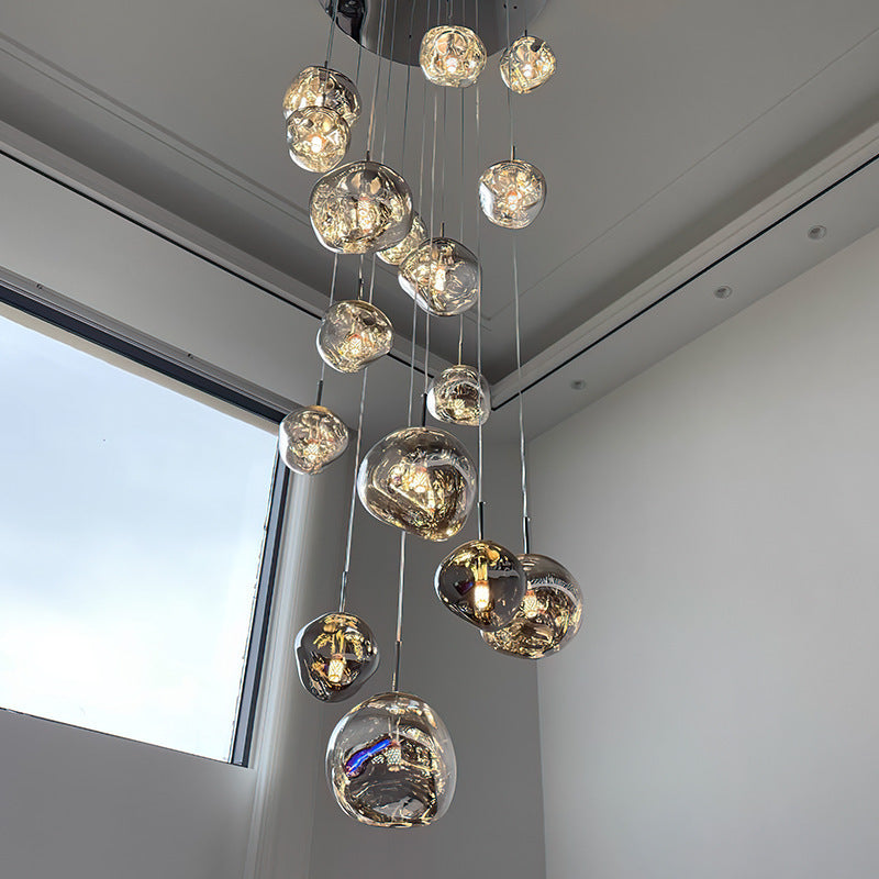 Chrome Mirror Melt Ball Globe Ceiling Light – Gold Finish Chandelier