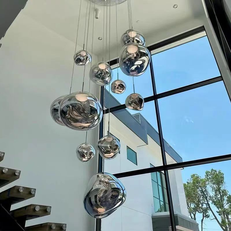 Melt Ball Glass Globe Ceiling Lamp Chrome Mirror Finish – Living Room Chandelier