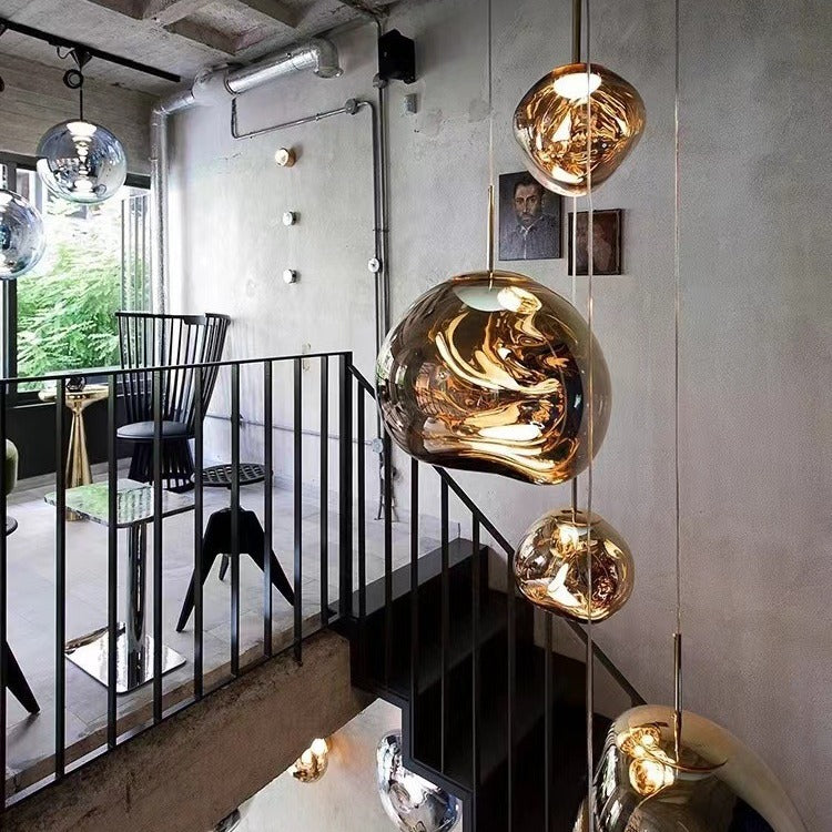 Melt Ball Pendant Light Sky Blue Glass Globe Cluster Chandelier Hanging Lamp