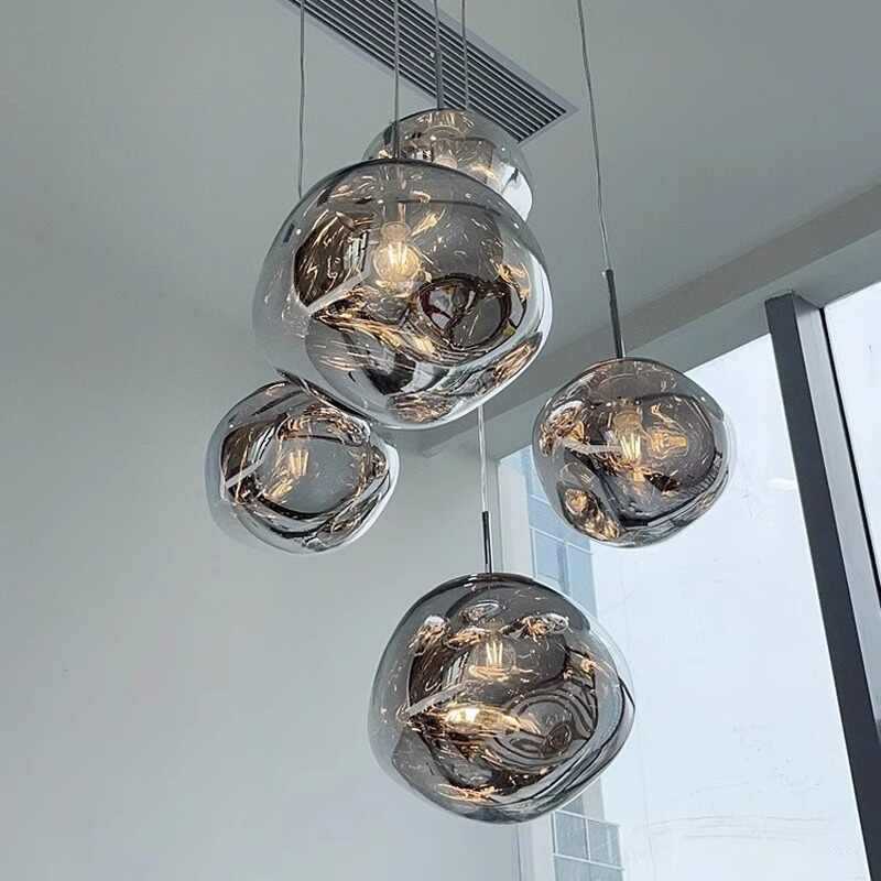 Modern Hanging Ceiling Lamp Glass Globe Cluster – Smoke Grey Chrome Mirror