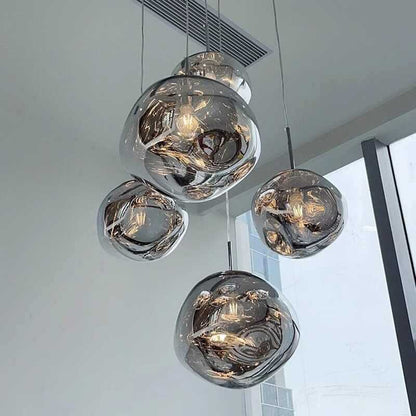 Modern Hanging Ceiling Lamp Glass Globe Cluster – Smoke Grey Chrome Mirror