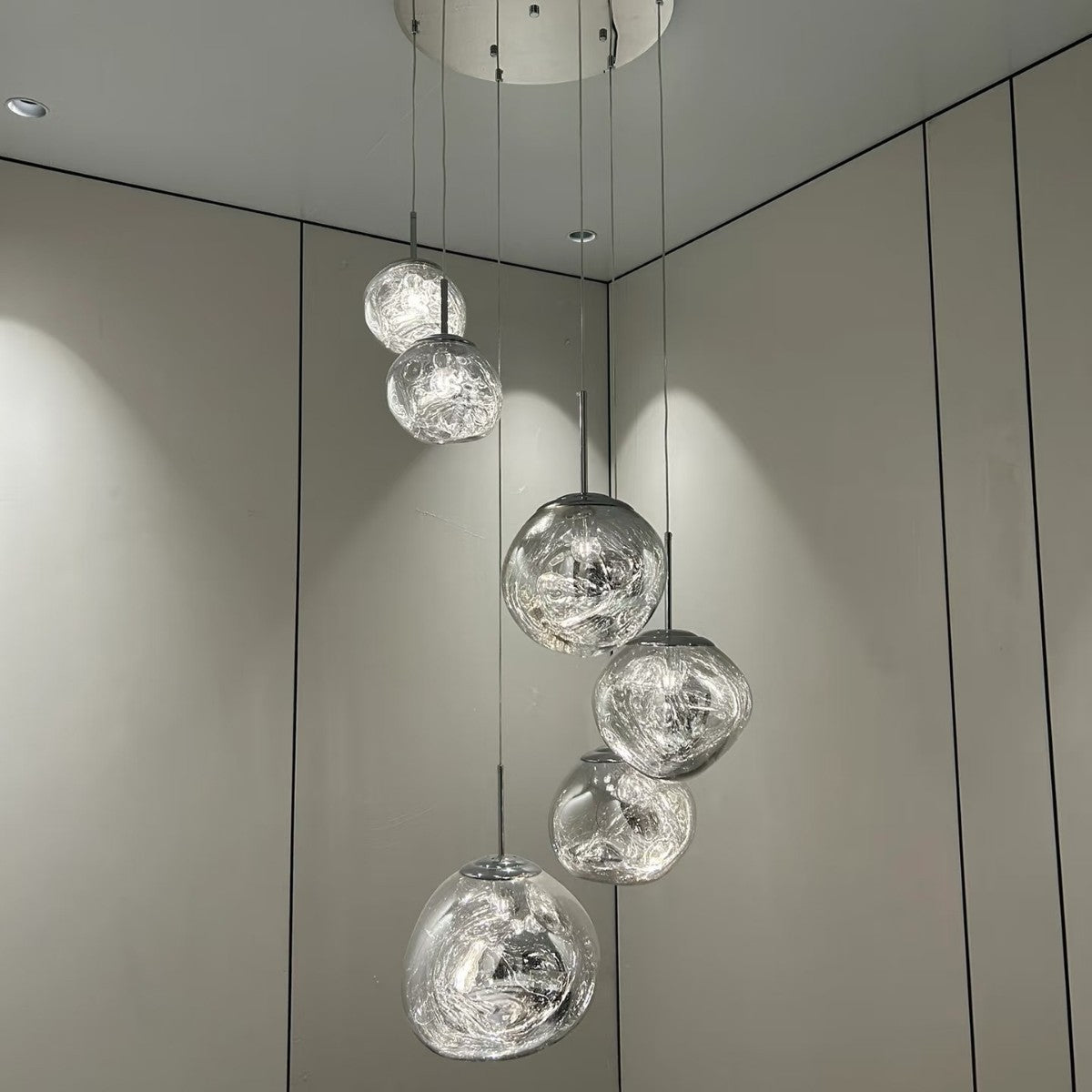 7-Globe Melt Ball Cluster Chandelier Purple Glass – Modern Kitchen Pendant Light