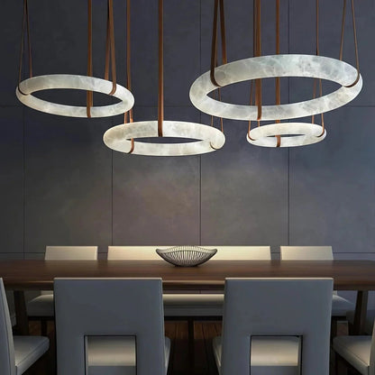 The unique ring silhouette of the Oslo Alabaster Pendant Light