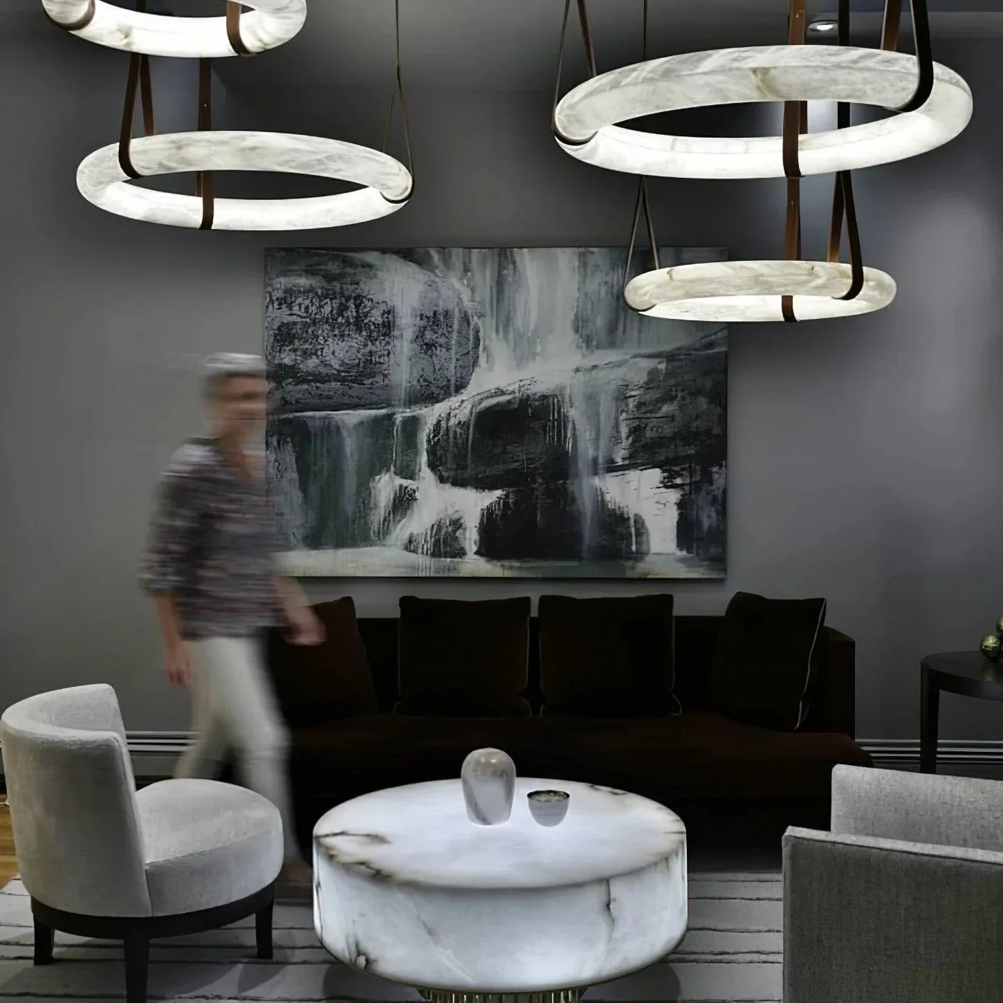 Alabaster Ring Pendant Light — Natural Stone Luminosity - LumoTrot