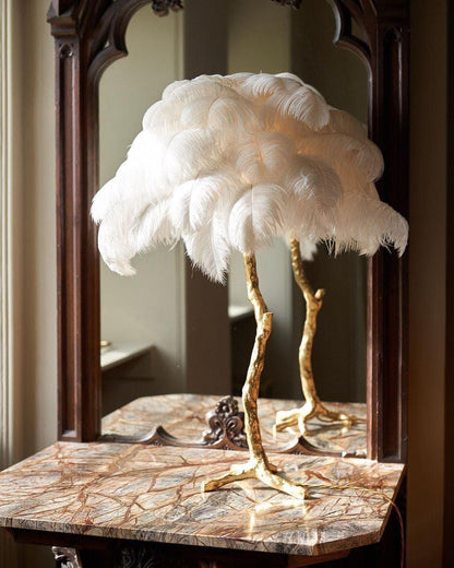 Brass Feather Table Lamp — Glamorous Statement Piece