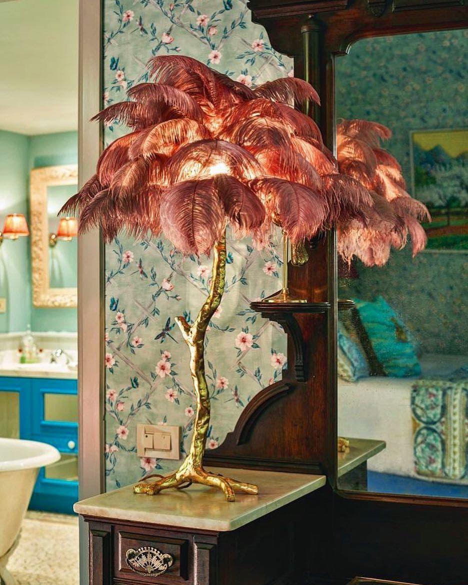 Brass Feather Table Lamp — Glamorous Statement Piece