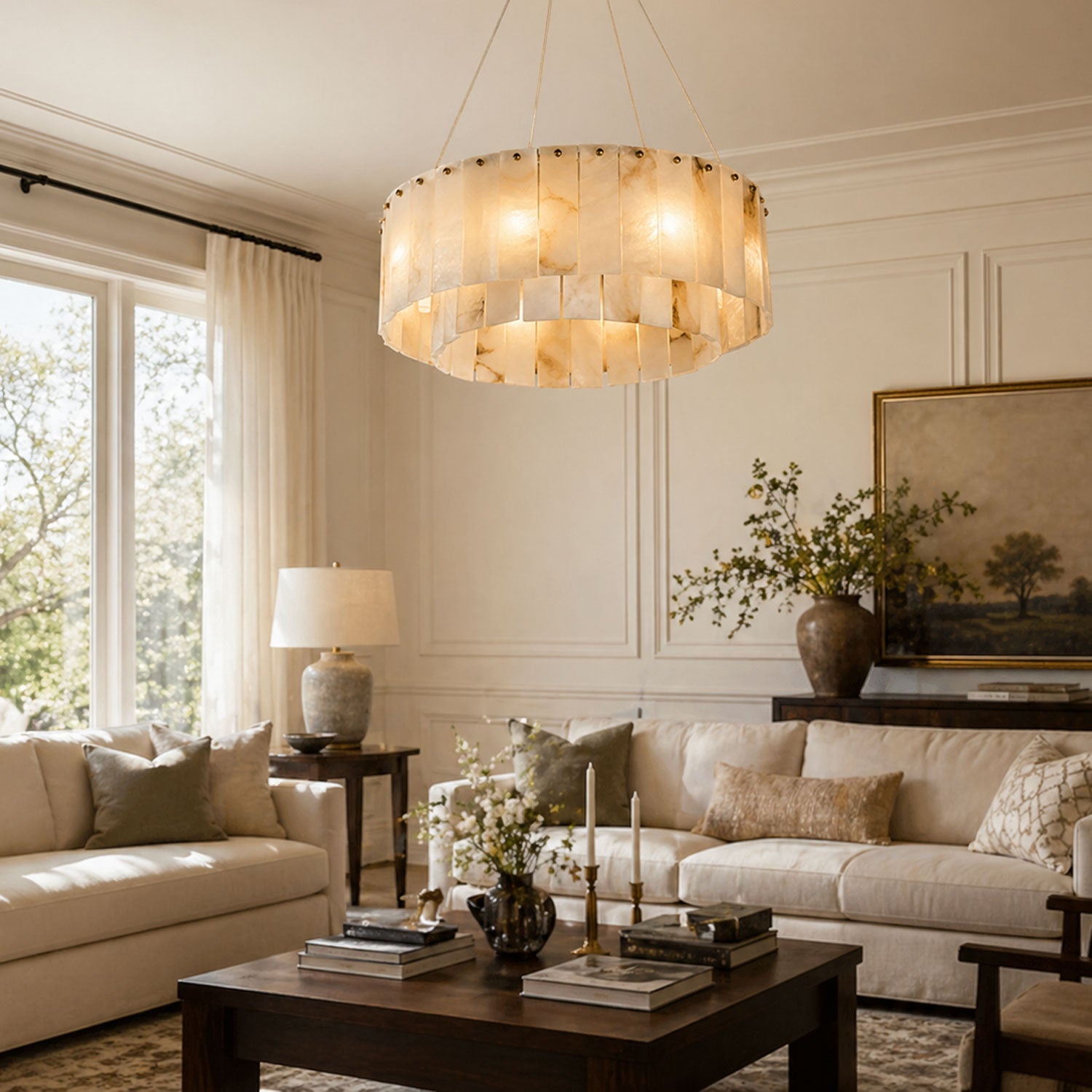 Alabaster Chandelier — Organic Warm Ambiance - LumoTrot