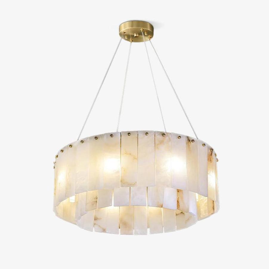 Natural alabaster tiered chandelier with brass accents Lumotrot