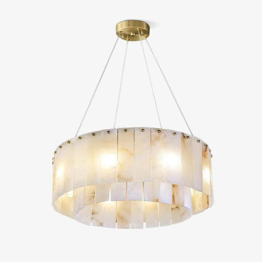 Natural alabaster tiered chandelier with brass accents Lumotrot