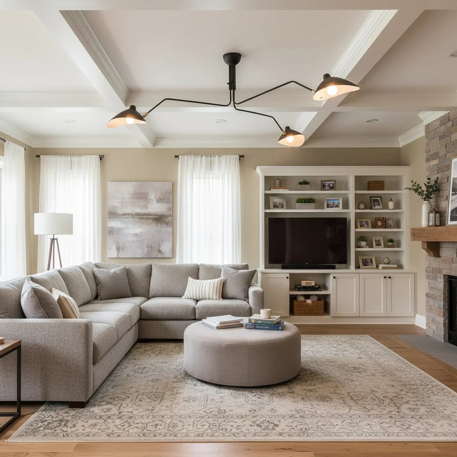 Black Metal Ceiling Light — Sculptural Mid-Century Ambiance