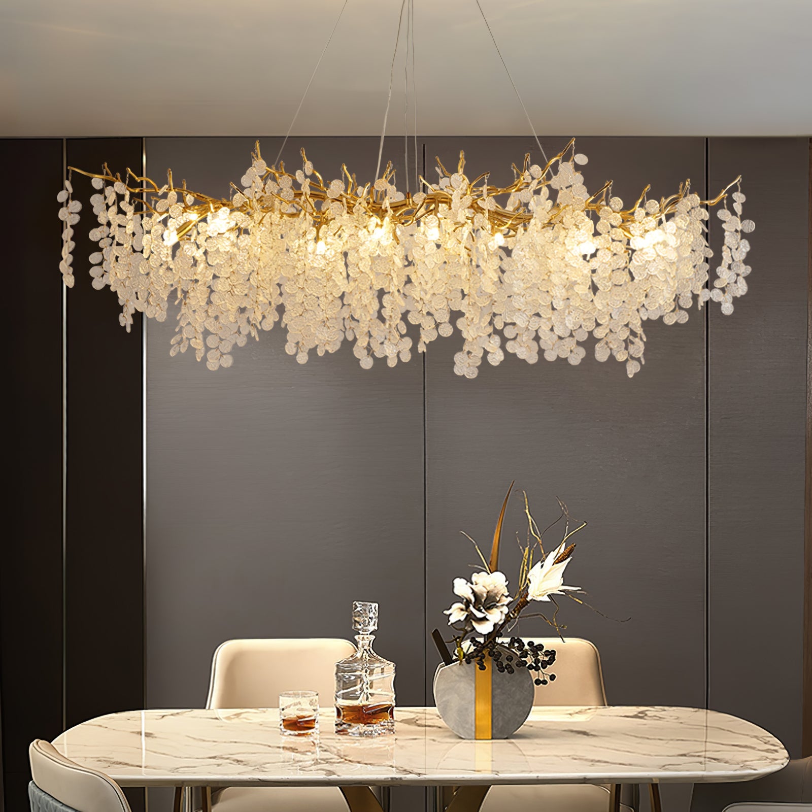 Brass Crystal Chandelier — Ethereal Forest Glow