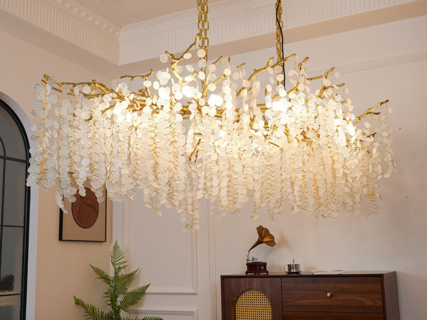 Brass Crystal Chandelier — Ethereal Forest Glow - LumoTrot