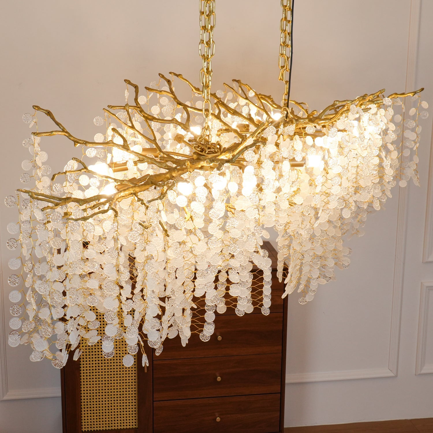 Brass Crystal Chandelier — Ethereal Forest Glow