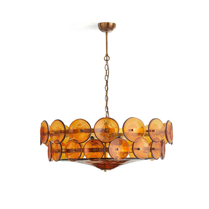 Glass Disc Chandelier — Warm Amber Glow