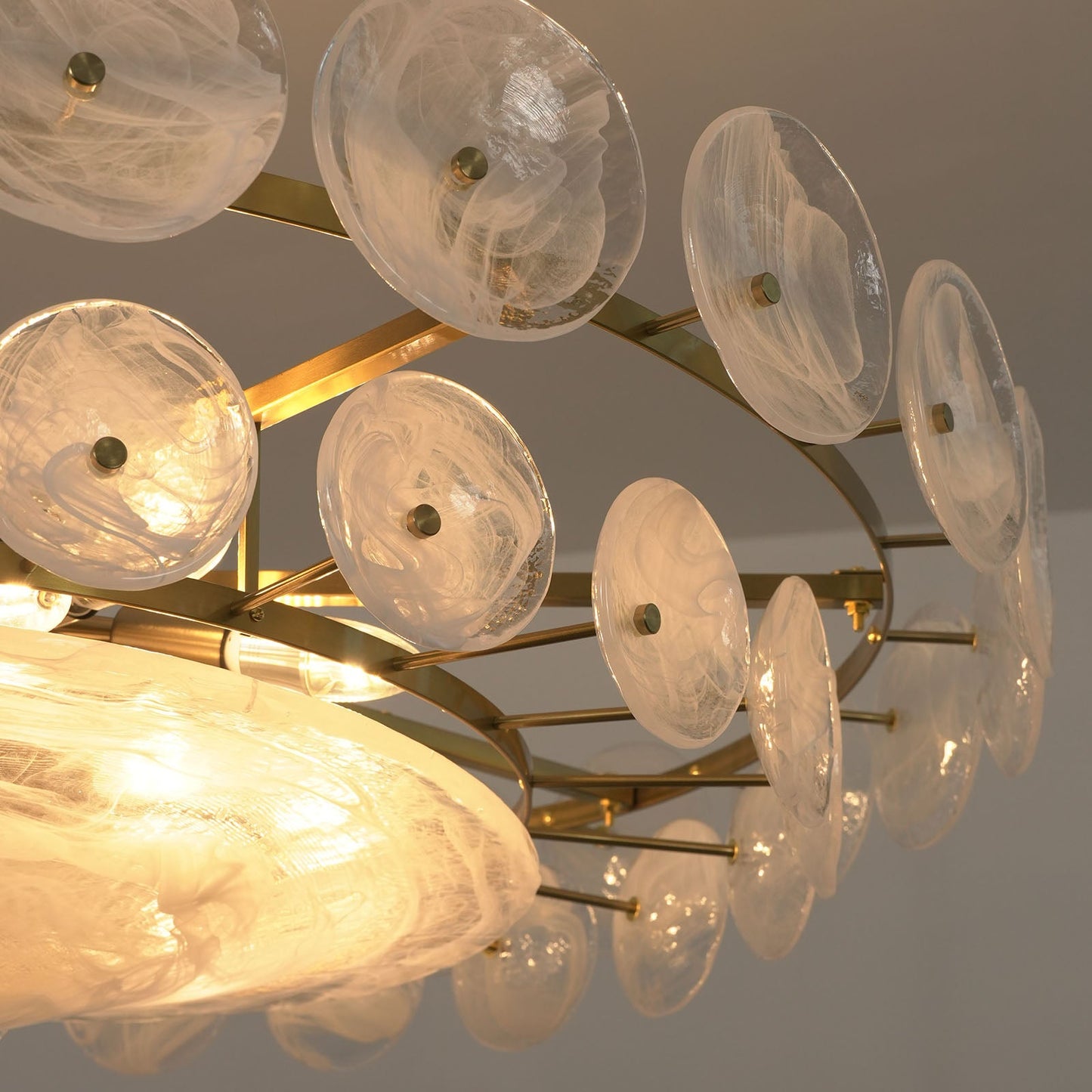 Glass Disc Chandelier — Warm Amber Glow