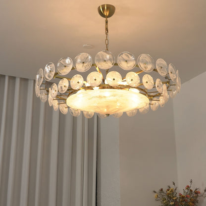 Glass Disc Chandelier — Warm Amber Glow