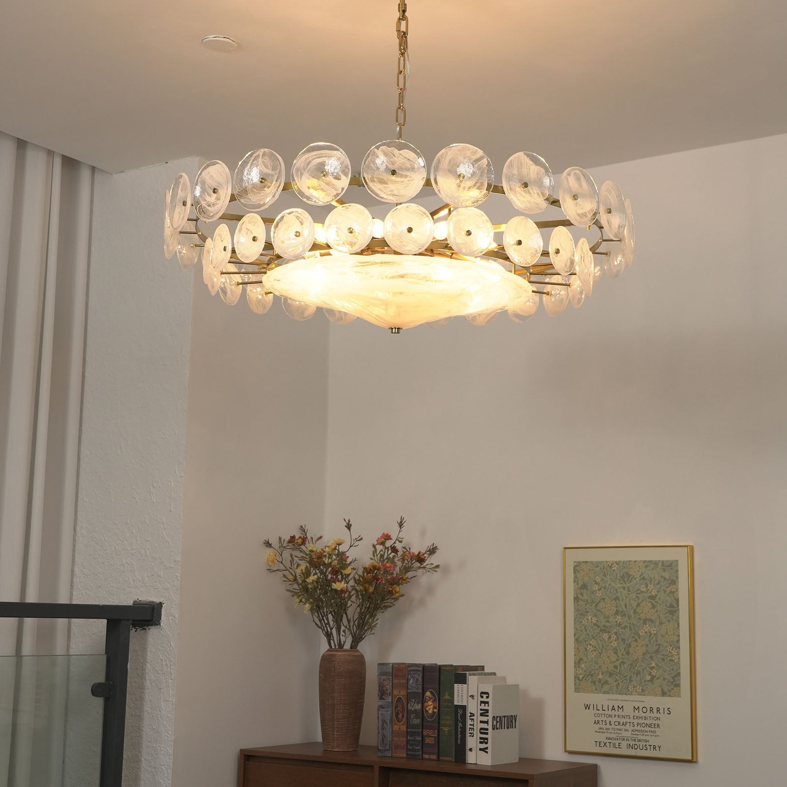 Glass Disc Chandelier — Warm Amber Glow
