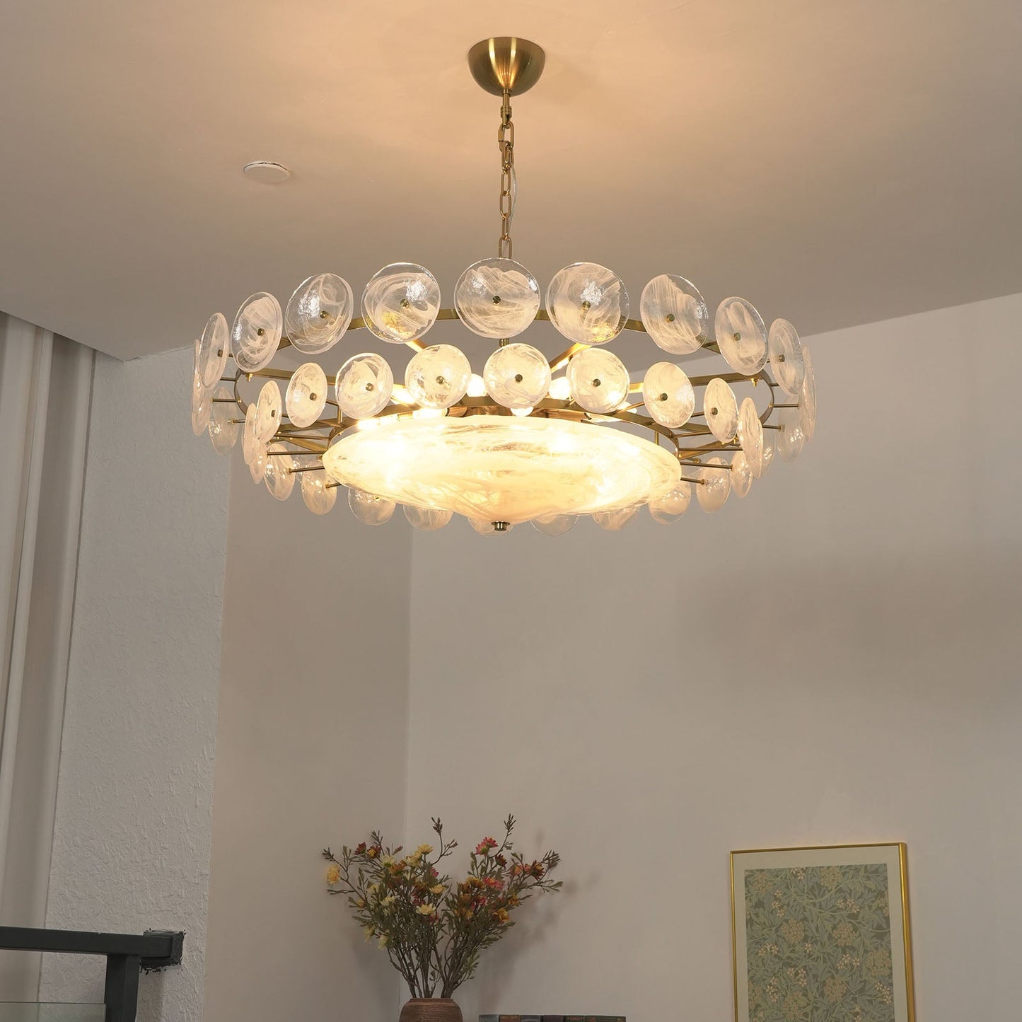 Glass Disc Chandelier — Warm Amber Glow