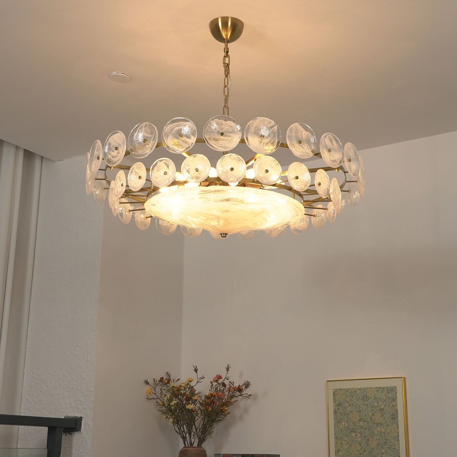 Glass Disc Chandelier — Warm Amber Glow