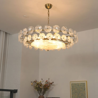 Glass Disc Chandelier — Warm Amber Glow
