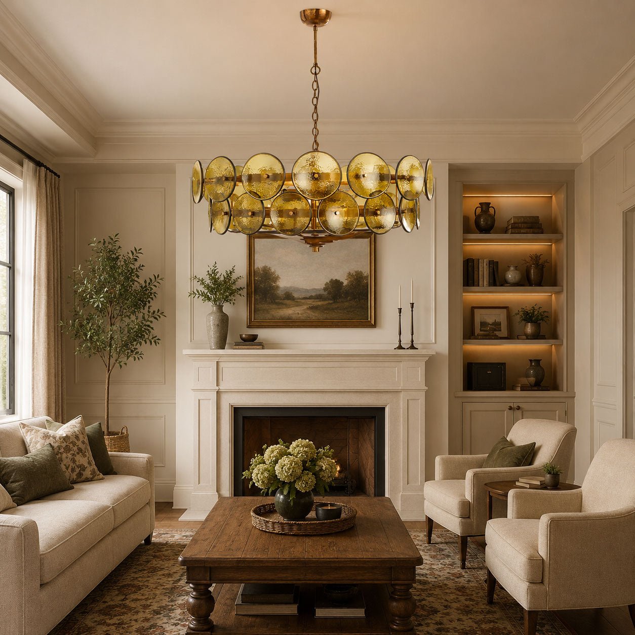 Glass Disc Chandelier — Warm Amber Glow - LumoTrot