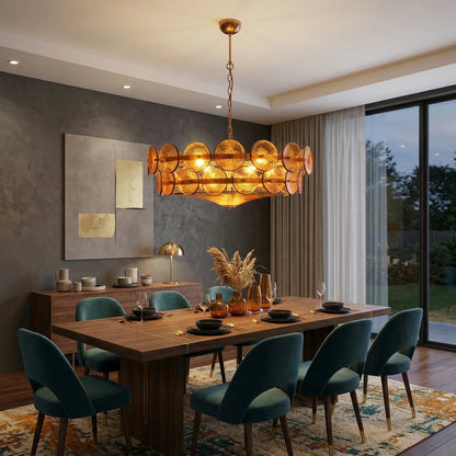 Glass Disc Chandelier — Warm Amber Glow - LumoTrot