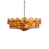 Amber Glass Disc Chandelier with Brass Frame - Lumotrot