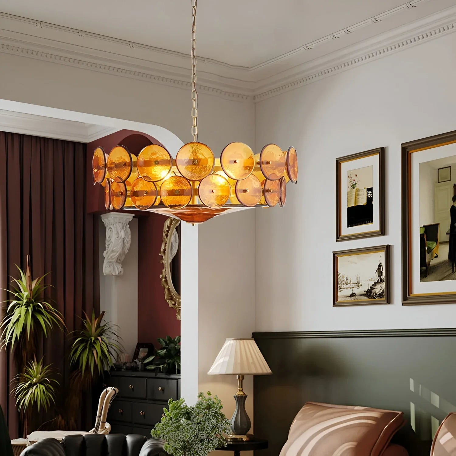 Glass Disc Chandelier — Warm Amber Glow - LumoTrot