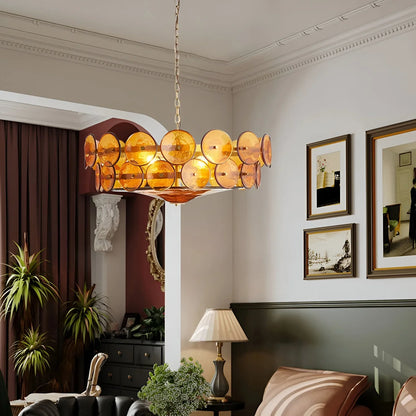 Glass Disc Chandelier — Warm Amber Glow - LumoTrot