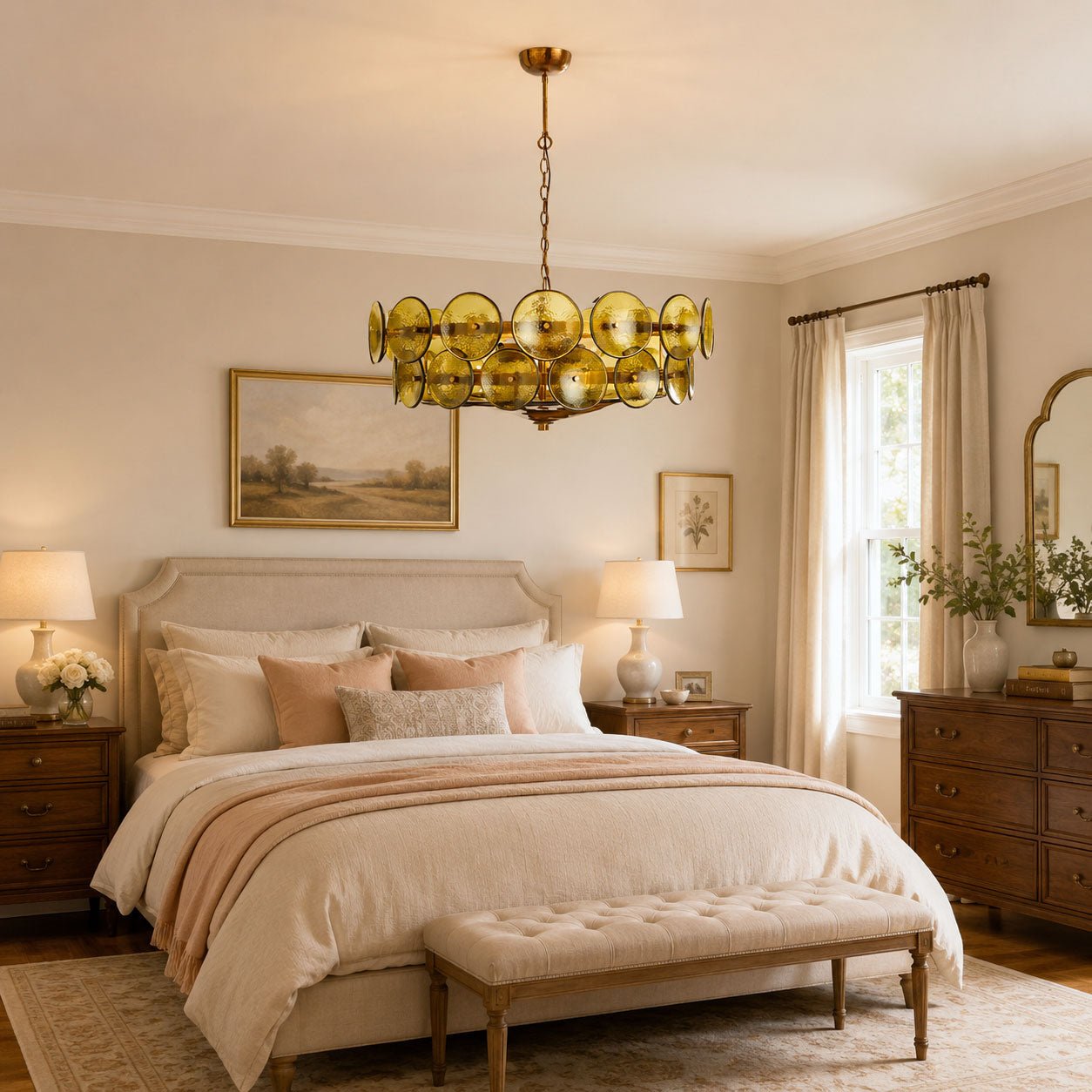 Glass Disc Chandelier — Warm Amber Glow - LumoTrot