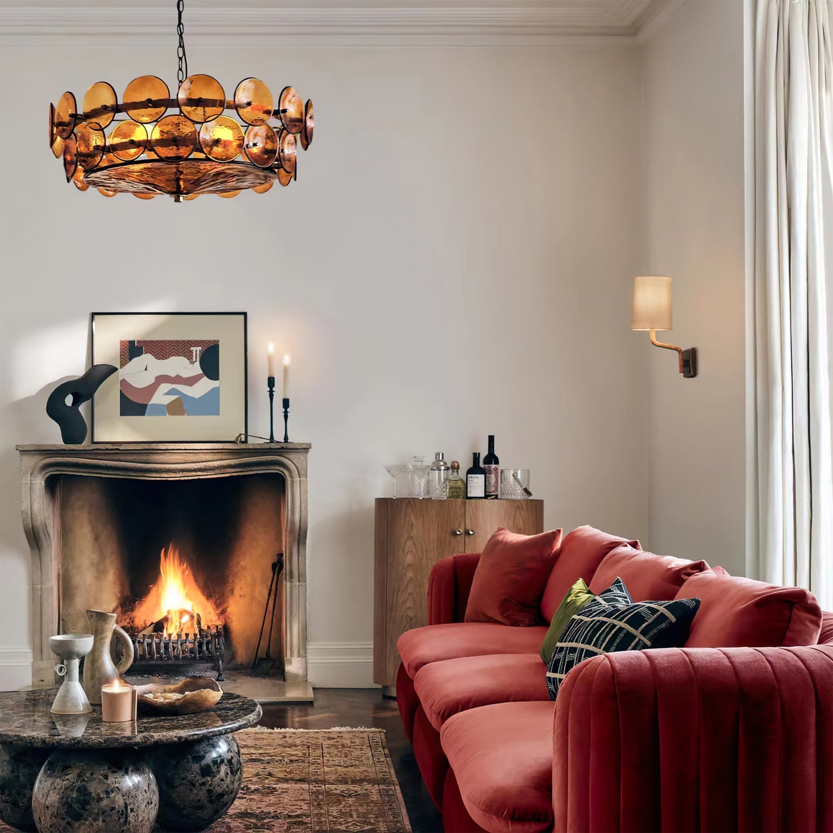 Glass Disc Chandelier — Warm Amber Glow - LumoTrot