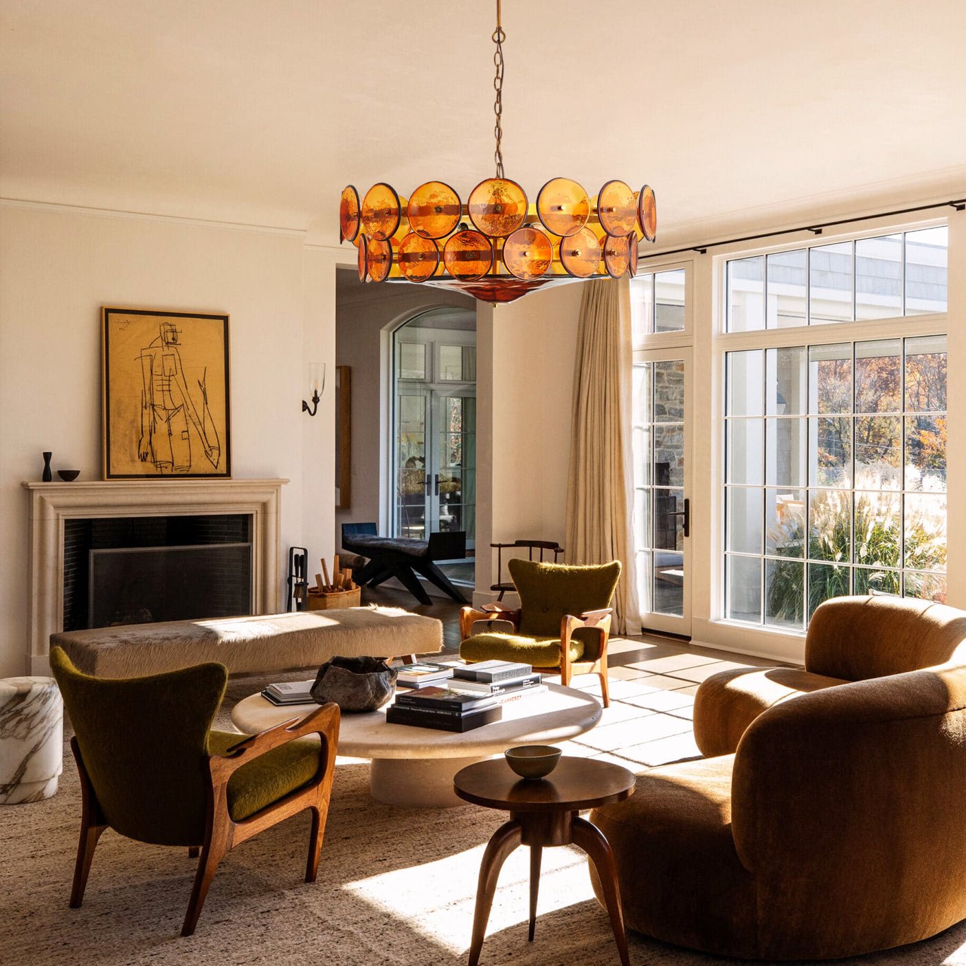 Glass Disc Chandelier — Warm Amber Glow - LumoTrot