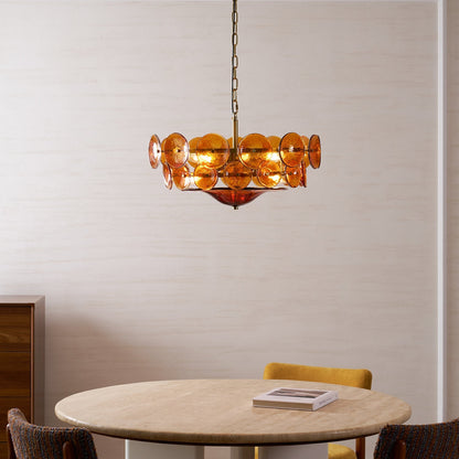 Glass Disc Chandelier — Warm Amber Glow