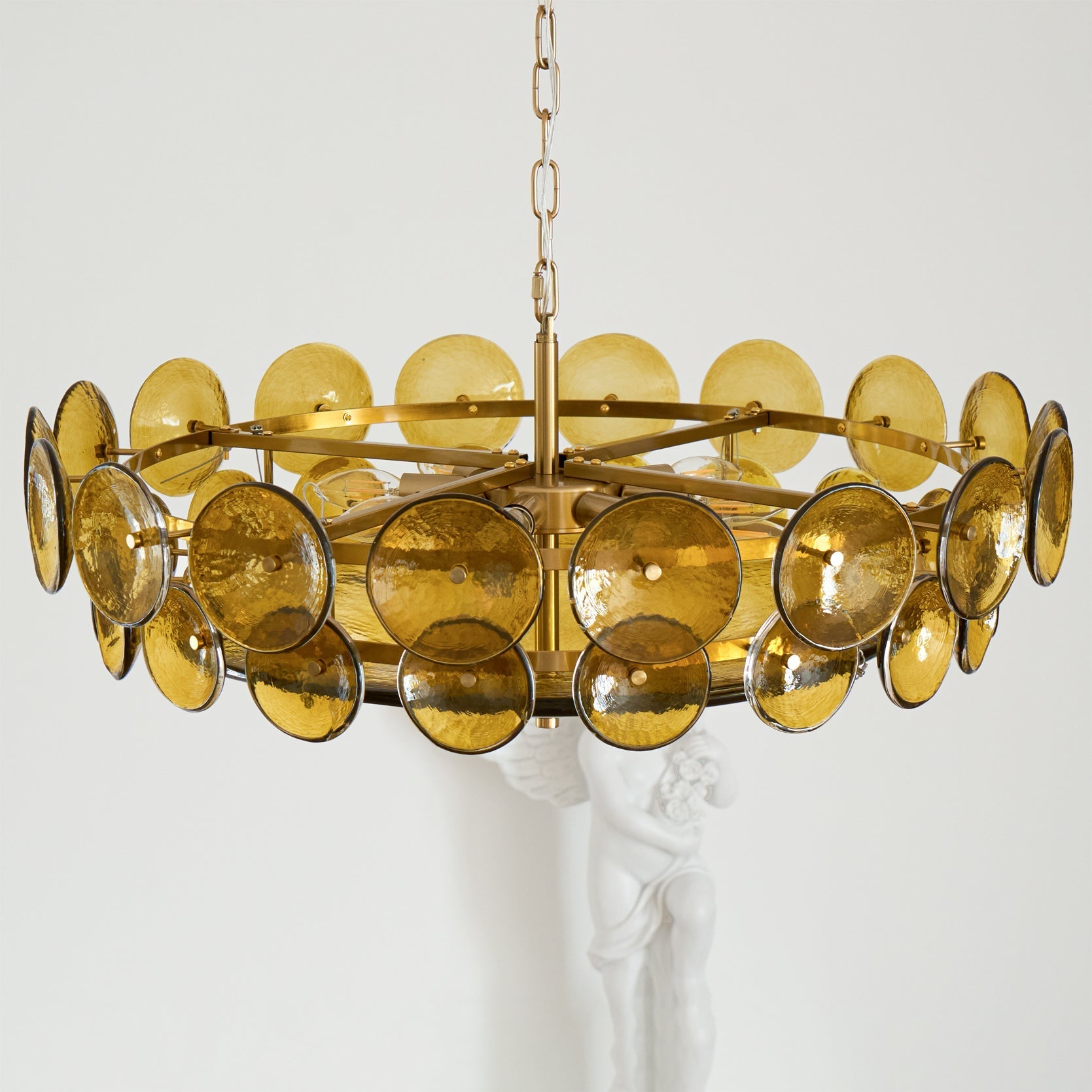 Glass Disc Chandelier — Warm Amber Glow