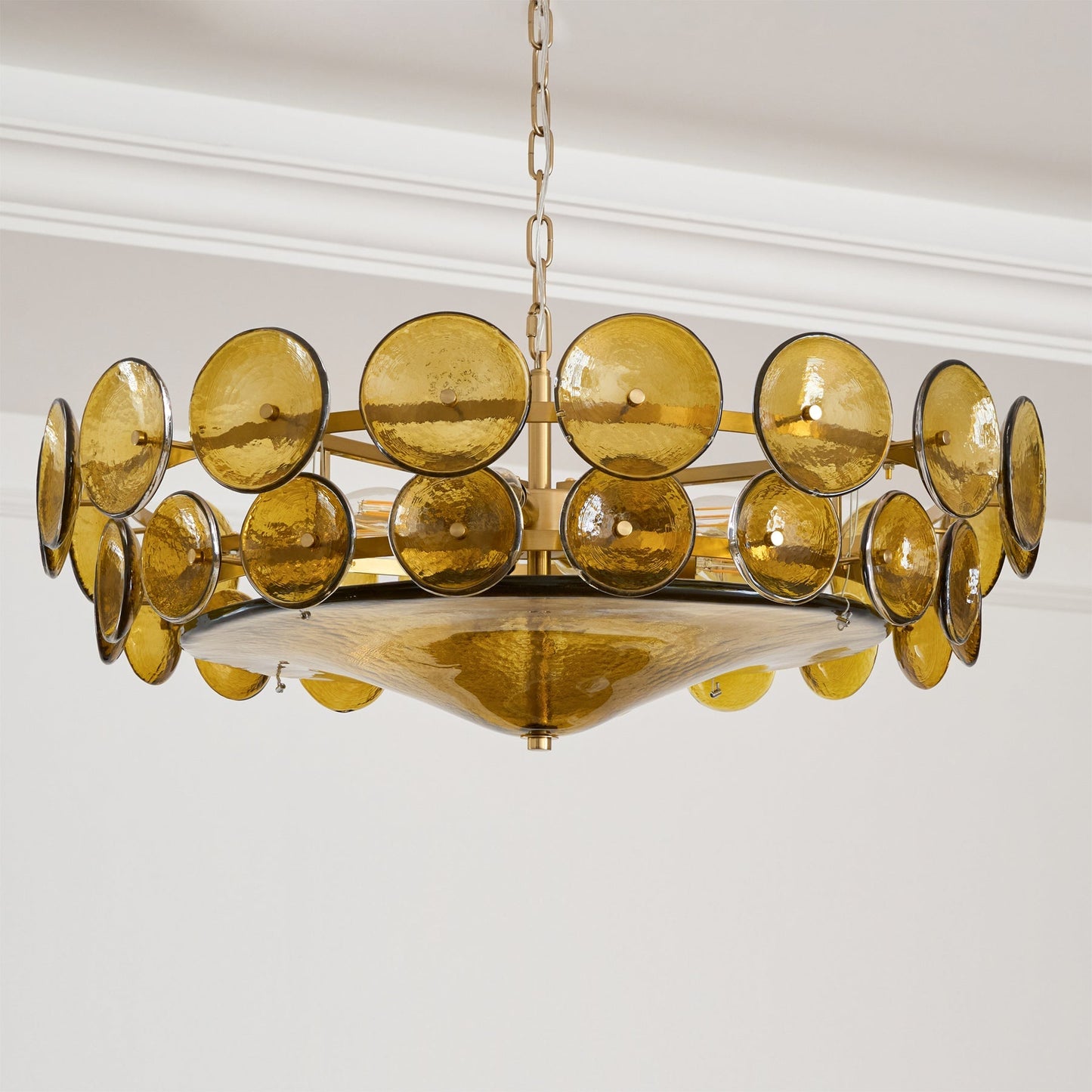 Glass Disc Chandelier — Warm Amber Glow