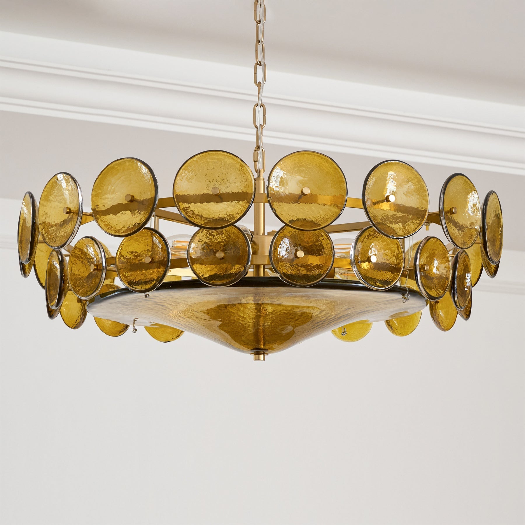Glass Disc Chandelier — Warm Amber Glow