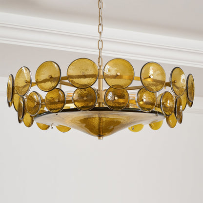 Glass Disc Chandelier — Warm Amber Glow