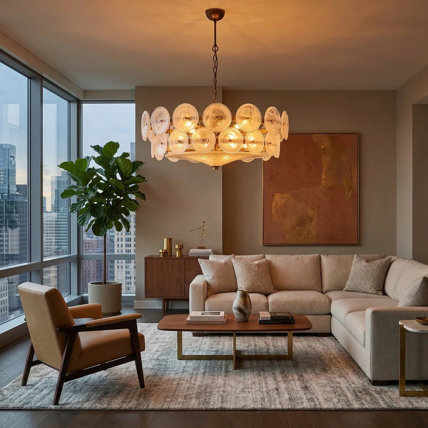 Glass Disc Chandelier — Warm Amber Glow - LumoTrot