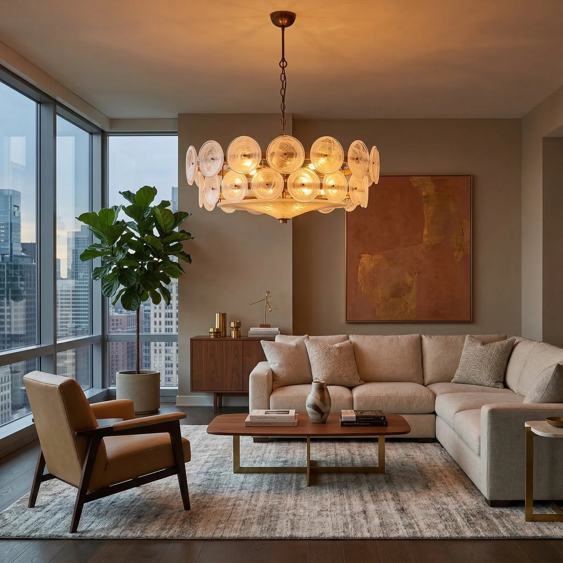 Glass Disc Chandelier — Warm Amber Glow - LumoTrot