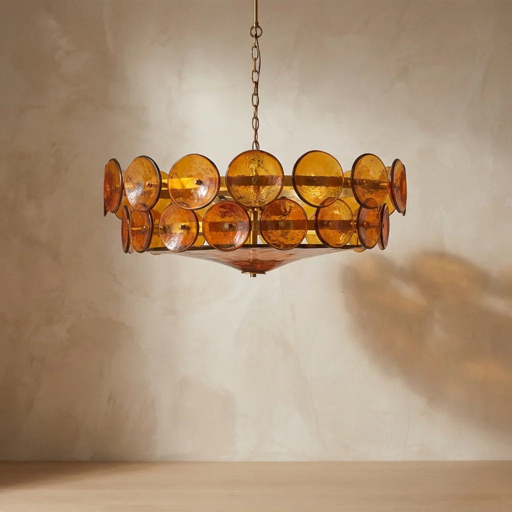 Glass Disc Chandelier — Warm Amber Glow - LumoTrot