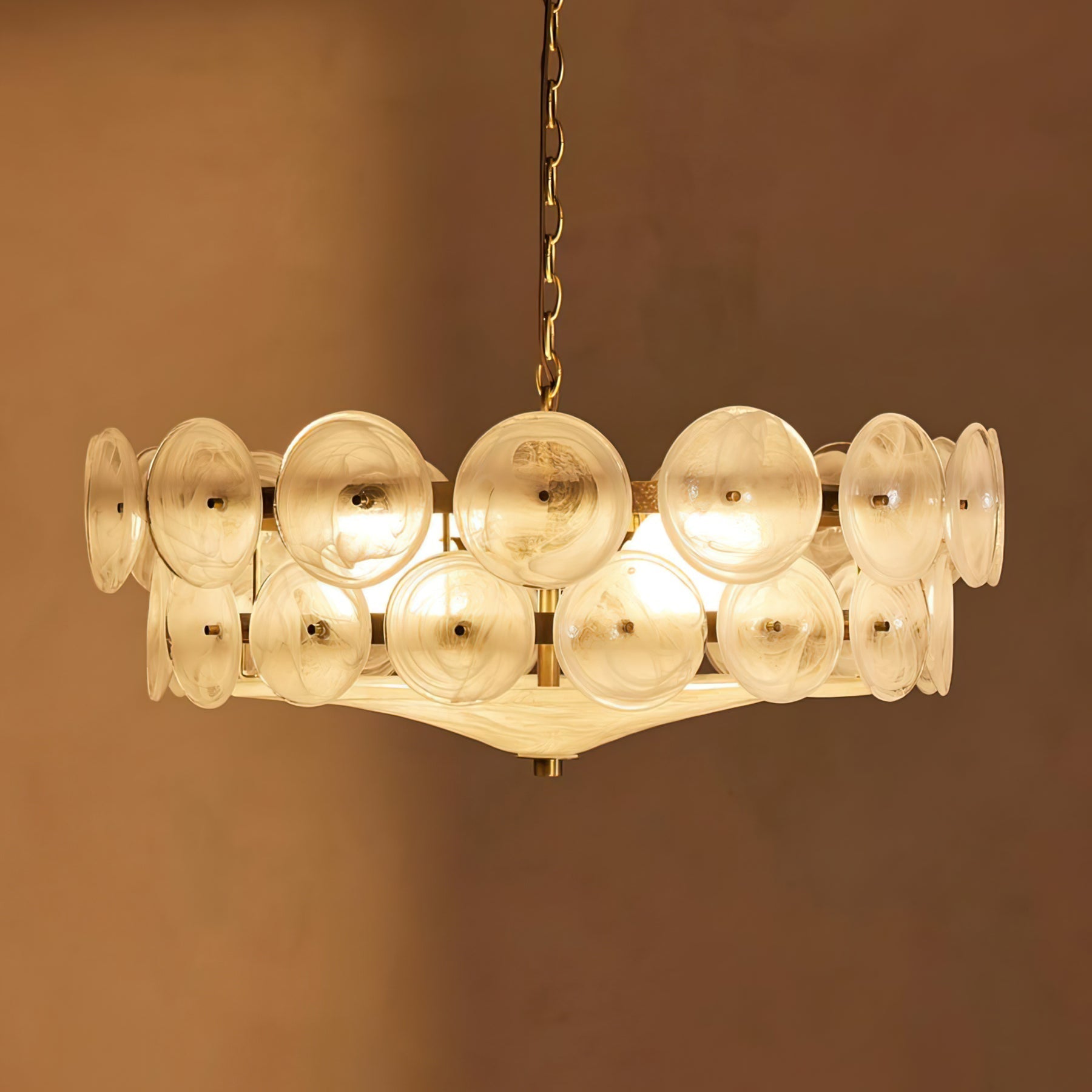 Glass Disc Chandelier — Warm Amber Glow