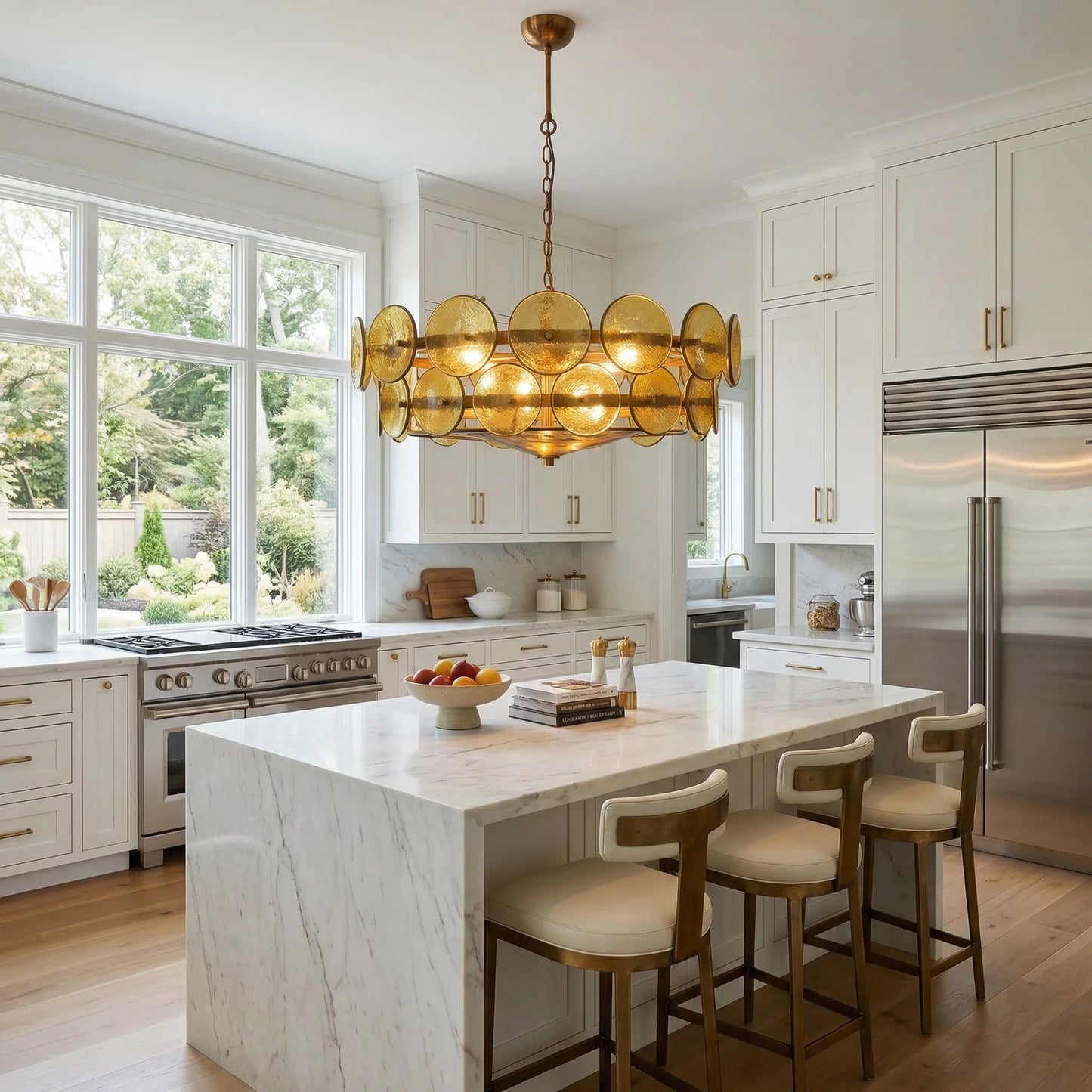 Glass Disc Chandelier — Warm Amber Glow - LumoTrot
