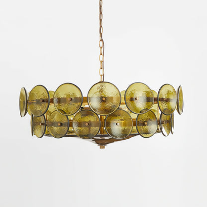 Glass Disc Chandelier — Warm Amber Glow