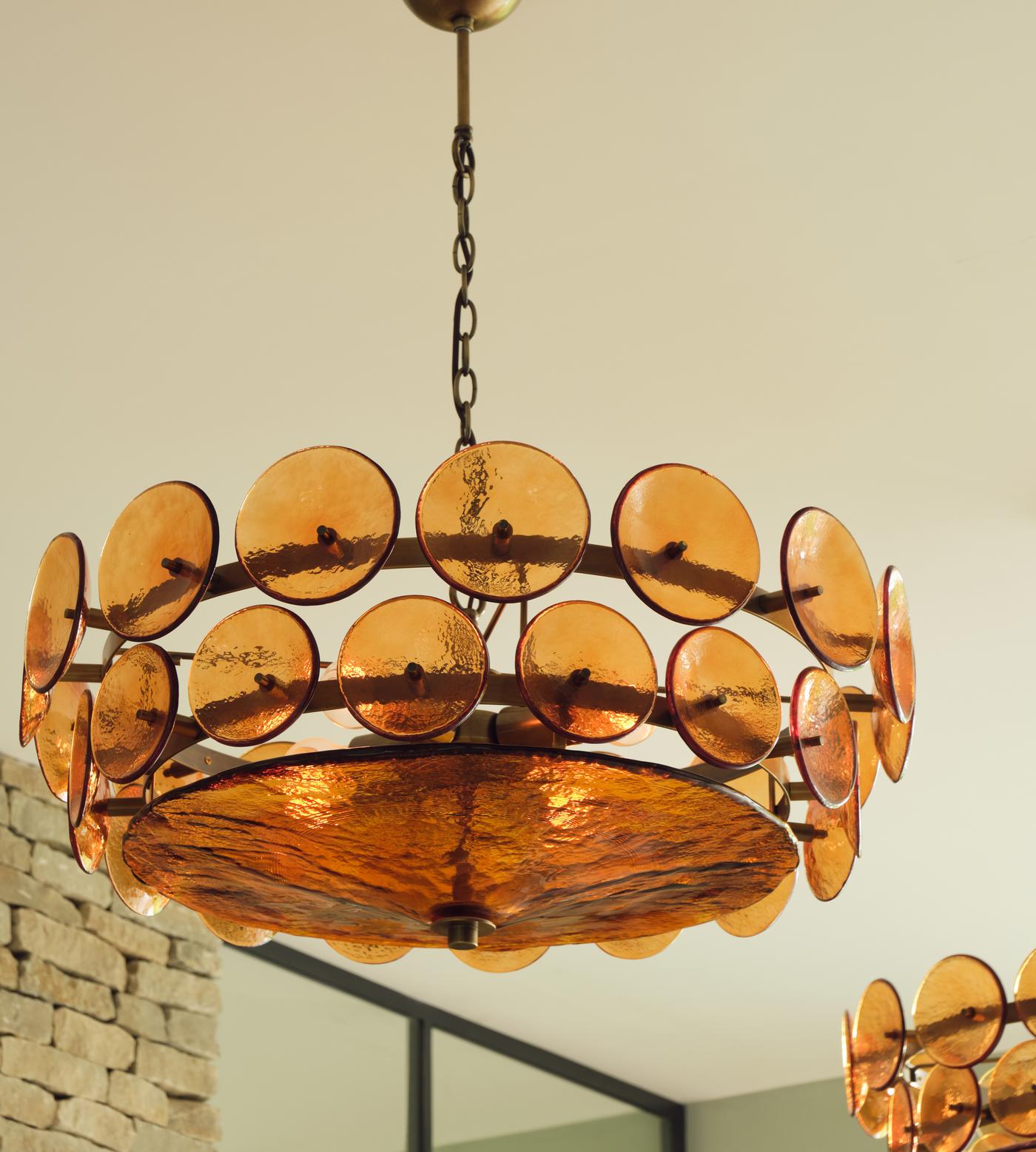 Glass Disc Chandelier — Warm Amber Glow