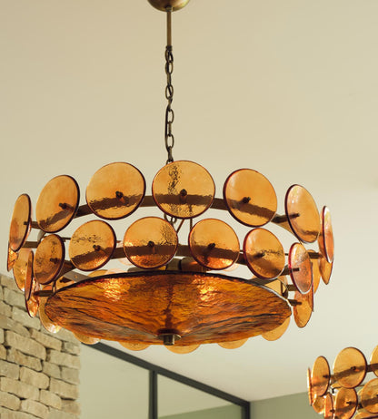 Glass Disc Chandelier — Warm Amber Glow
