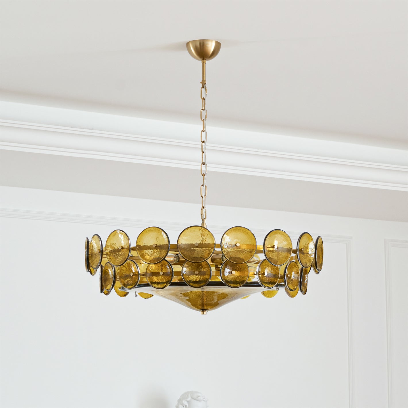 Glass Disc Chandelier — Warm Amber Glow