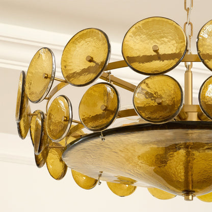 Glass Disc Chandelier — Warm Amber Glow